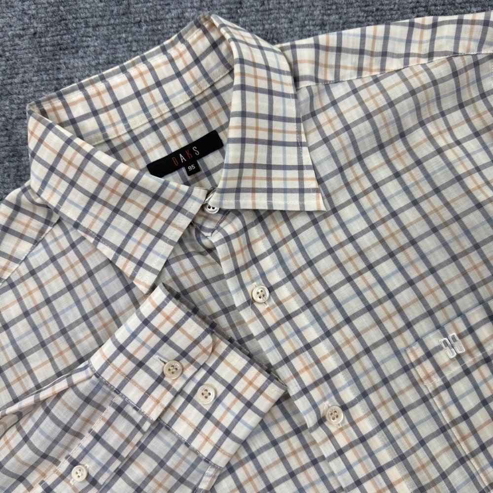 DAKS‎ Button Up Shirt 95 Beige Plaid Long Sleeve House Check Men's